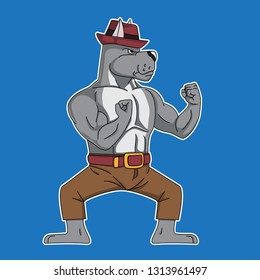 Pitbull dog cartoon character in fighting pose