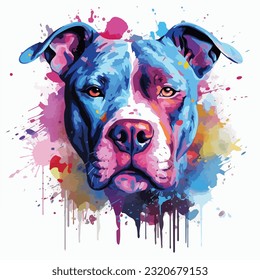 pitbull dog colorful splash art graphic vector