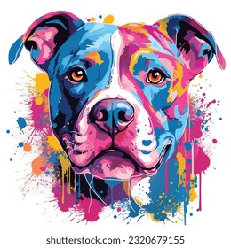 pitbull dog colorful splash art graphic vector