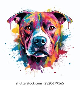 pitbull dog colorful splash art graphic vector