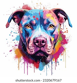 pitbull dog colorful splash art graphic vector