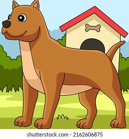 Pitbull Dog Coloring Colored Cartoon Illustration