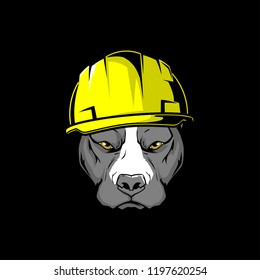 pitbull or dog with hard hat vector template