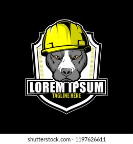 pitbull or dog with hard hat vector badge logo template