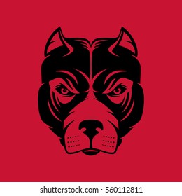 Pitbull. Dog head logo or icon in one color. Stock vector illustration. Business sign template.