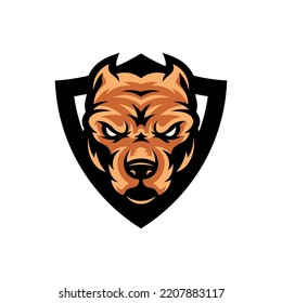 Pitbull dog head mascot logo designs character for sport and pet logo