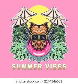 PitBull Dog Head Summer Vibes Vector Illustration