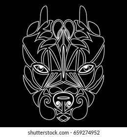 Pitbull. Dog head, totemic animal. A talisman, a predator tattoo, a dangerous dog. Printing on clothes, fabrics. Design element, emblem, poster. Vector image.