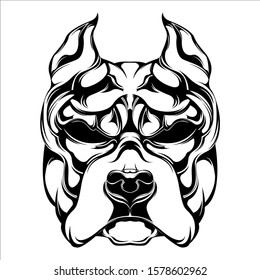 Pitbull Dog Head Vector Black White