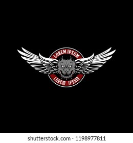 pitbull or dog head with wing vector emblem logo template