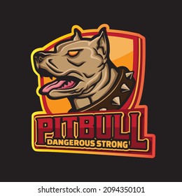 Pitbull dog logo is barking and looks fierce