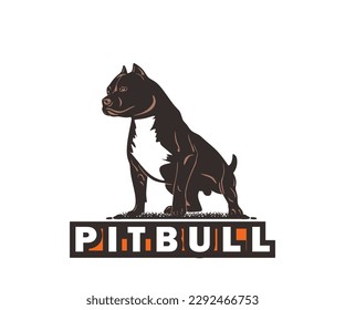 PITBULL DOG LOGO, silhouette of great big dog vector illustrations