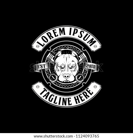 pitbull dog with piston black and white badge logo vector template