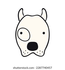 Pitbull dog, puppy face cute funny cartoon character illustration. Hand drawn vector, isolated. Line art. Domestic animal logo. Design concept pet food, branding, business, vet, print, poster