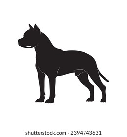 Pitbull dog silhouette on white background