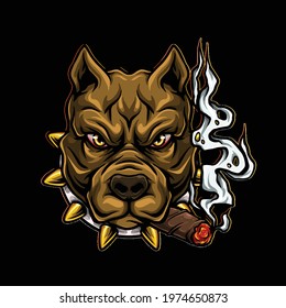 Pitbull dog smoking blunt character cartoon weed