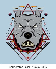 Pitbull emblem design template. vector pitbull in spiked collar on geometry  background. logo design