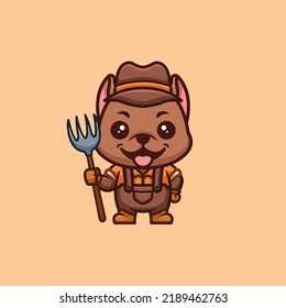 Pitbull Farmer Cute Creative Kawaii Cartoon Mascot Logo