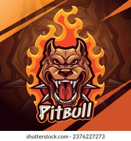 Pitbull fire Head esport Mascot Logo