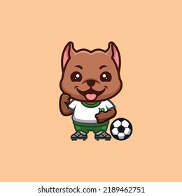 Pitbull Football Cute Creative Kawaii Cartoon Mascot Logo