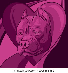 pitbull head dog in heart vector illustration