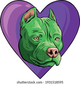 pitbull head dog in heart vector illustration