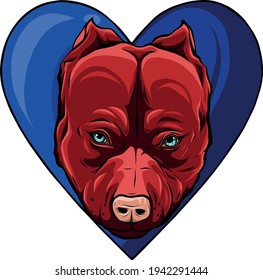 pitbull head dog in heart vector illustration