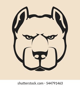 Pitbull Head. Emblem, mascot head silhouette, sport logotype. Template for business or t-shirt design. Vector Illustration.