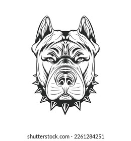 Pitbull Head Hand Drawing Black and White Isolated Vector Illustration Image-Pitbull Logo Design