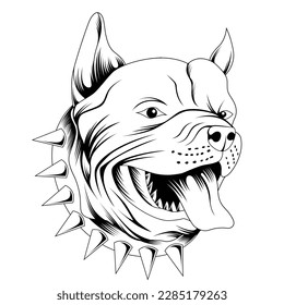 pitbull head illustration tattoo style in black and white