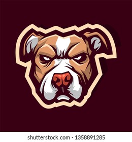 Pitbull Head Mascot Logo for Sport and Esport isolated on dark Background