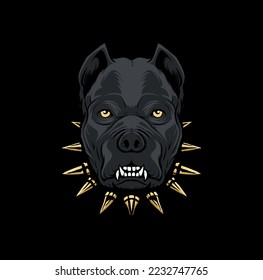 pitbull head with a necklace dark color