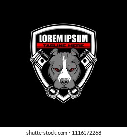 Pitbull head and piston on SHIELD VECTOR LOGO TEMPLATE