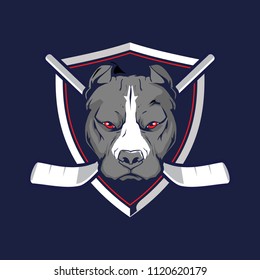 pitbull head with shield for hockey team logo vector template