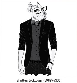 Pitbull hipster in a jacket and sunglasses . Vector illustration. 