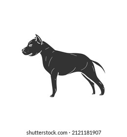 Pitbull Icon Silhouette Illustration. Dog Puppy Terrier Vector Graphic Pictogram Symbol Clip Art. Doodle Sketch Black Sign.