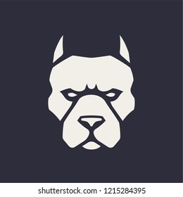 Pitbull mascot vector art. Frontal symmetric image of pitbull looking dangerous. Vector monochrome icon.