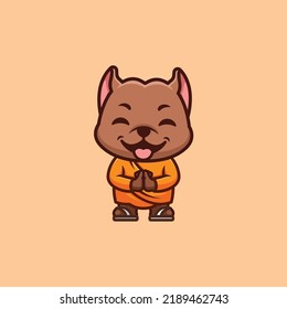 Pitbull Monk Cute Creative Kawaii Cartoon Mascot Logo