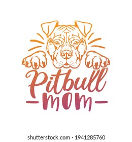 Pitbull Peeking Face Dog Design. Illustration Vector Doggy Portrait. Mom of Pitbulls Friendly Pet.