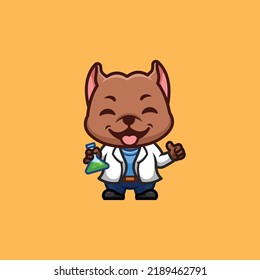 Pitbull Scientist Cute Creative Kawaii Cartoon Mascot Logo