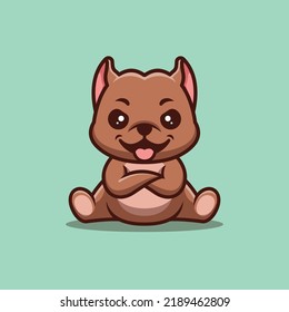 Pitbull Sitting Angry Cute Creative Kawaii Cartoon Mascot Logo