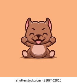 Pitbull Sitting Excited Cute Creative Kawaii Cartoon Mascot Logo