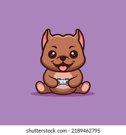 Pitbull Sitting Gaming Cute Creative Kawaii Cartoon Mascot Logo