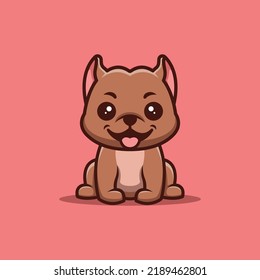 Pitbull Sitting Happy Cute Creative Kawaii Cartoon Mascot Logo