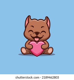 Pitbull Sitting Love Cute Creative Kawaii Cartoon Mascot Logo