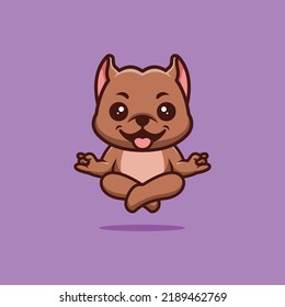 Pitbull Sitting Meditation Cute Creative Kawaii Cartoon Mascot Logo