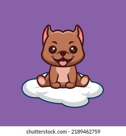 Pitbull Sitting On Cloud Cute Creative Kawaii Cartoon Mascot Logo