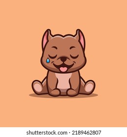 Pitbull Sitting Sad Cute Creative Kawaii Cartoon Mascot Logo