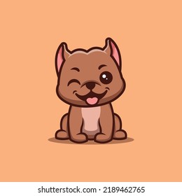 Pitbull Sitting Winking Cute Creative Kawaii Cartoon Mascot Logo