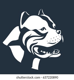 Pitbull sketch isolated on black. Terrier dog head vector illustration